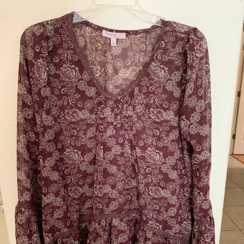 Flower print sheer blouse